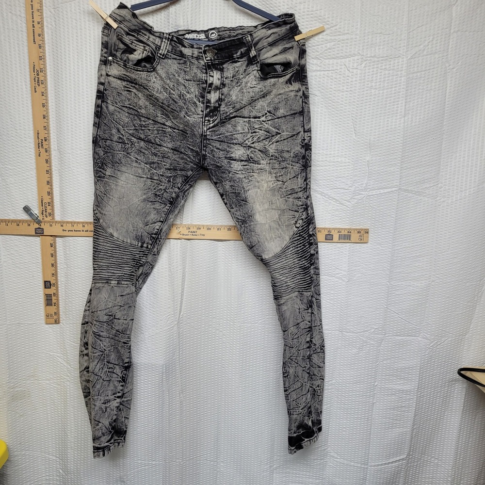 Mecca Mens Grey Acid Wash Moto Biker Stretch Fit Jeans 36x32 Streetwear